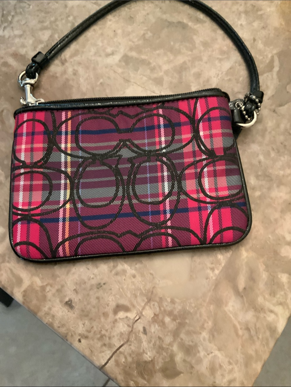 Coach Poppy Pink Plaid Graphic Wristlet GUC - Picture 8 of 15